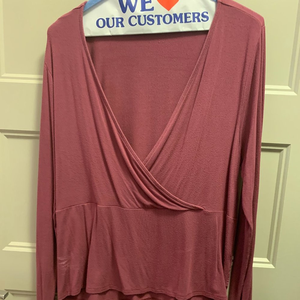 Long Sleeve Deep V-Neck Top